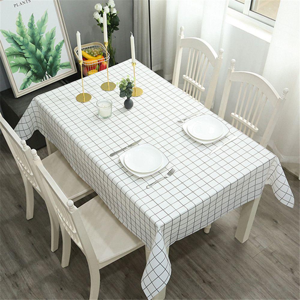Plastic PVC Waterproof Oilproof Kitchen Dining Table Colth Rectangula Grid Printed Tablecloth Cover Mat Oilcloth Antifouling