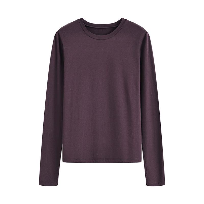 

2025 Women s Retro Solid Color Round Neck Base Layer T-Shirt: Autumn/Winter Casual Versatile Top XXL (130-140) кавовий