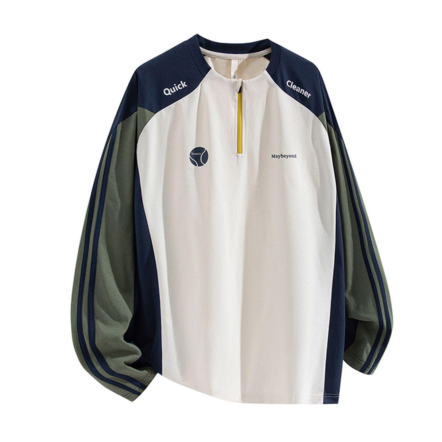 Men s American Style Color Block Patchwork Half Zip Long Sleeve Cycling T-Shirt S