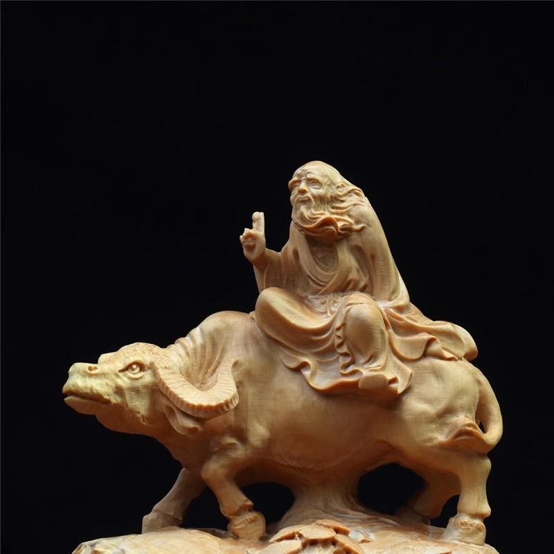 Premium Feng Shui Lao Tzu Riding Bull Wooden Statue, A Beacon of Taoist Wisdom and Chinese Mythology
