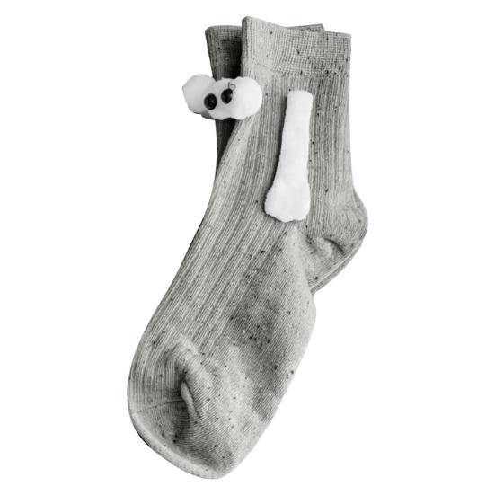 1 Pair Christmas Couple Socks Magnetic Hands Cartoon Deer Snowman Design Long Socks Soft Breathable Xmas Socks