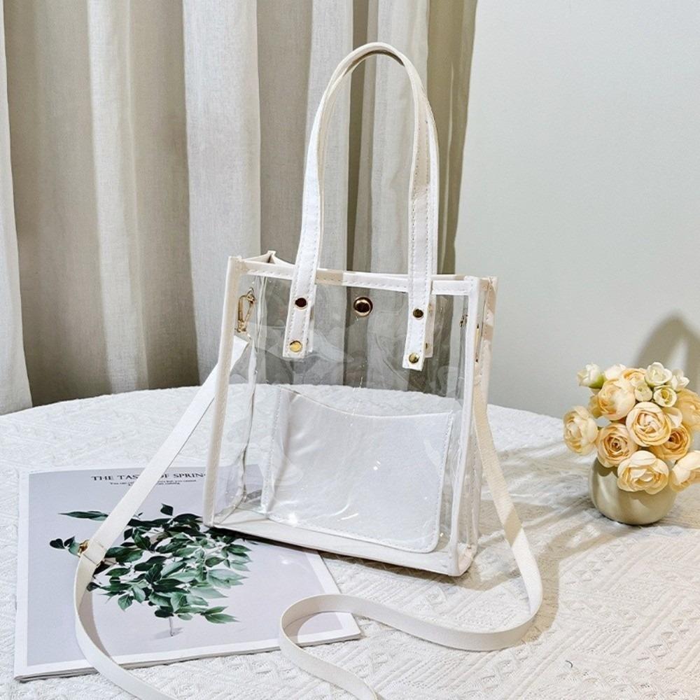

Simple with Small Bag PVC Transparent Handbag Waterproof Lightweight Women Tote Bag Jelly Cosmetic Bag Crossbody Bag Sports белый