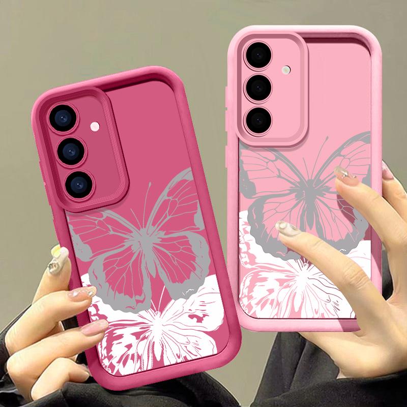 Cover con Stampa Farfalla Per Samsung S25 Ultra S24 FE S23 S22 A56 A36 A16 A15 A55 A35 Custodia per Telefono in TPU Morbido Opaco Antiurto