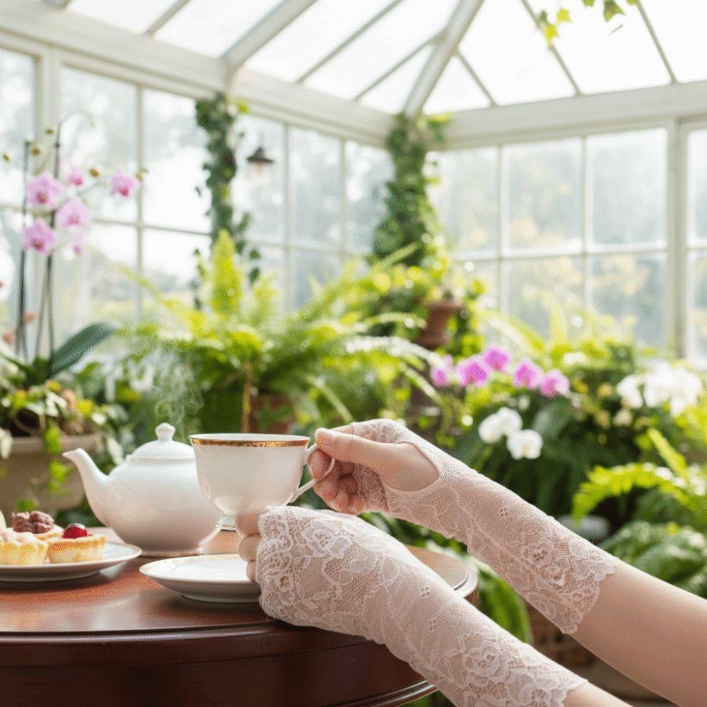 Thin Lace Half Finger Gloves Breathable Sun Protection Riding Gloves Driving Gloves  Wedding Events