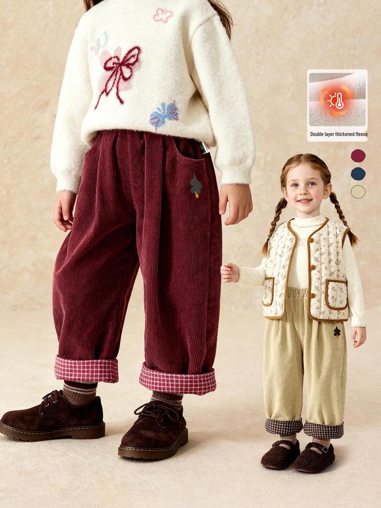 Winter 2025 Girls' Fleece-Lined Warm Casual Pants