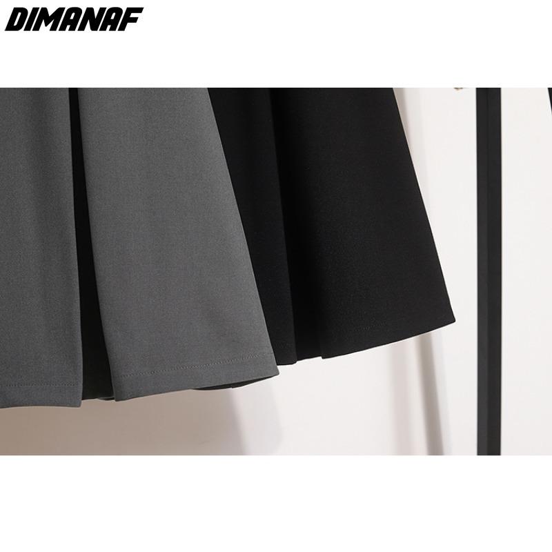 DIMANAF 2024 Spring Summer Plus Size Damkjolar Lös resår i midjan Oversize Mode A-Line solida veckade långa kjolar