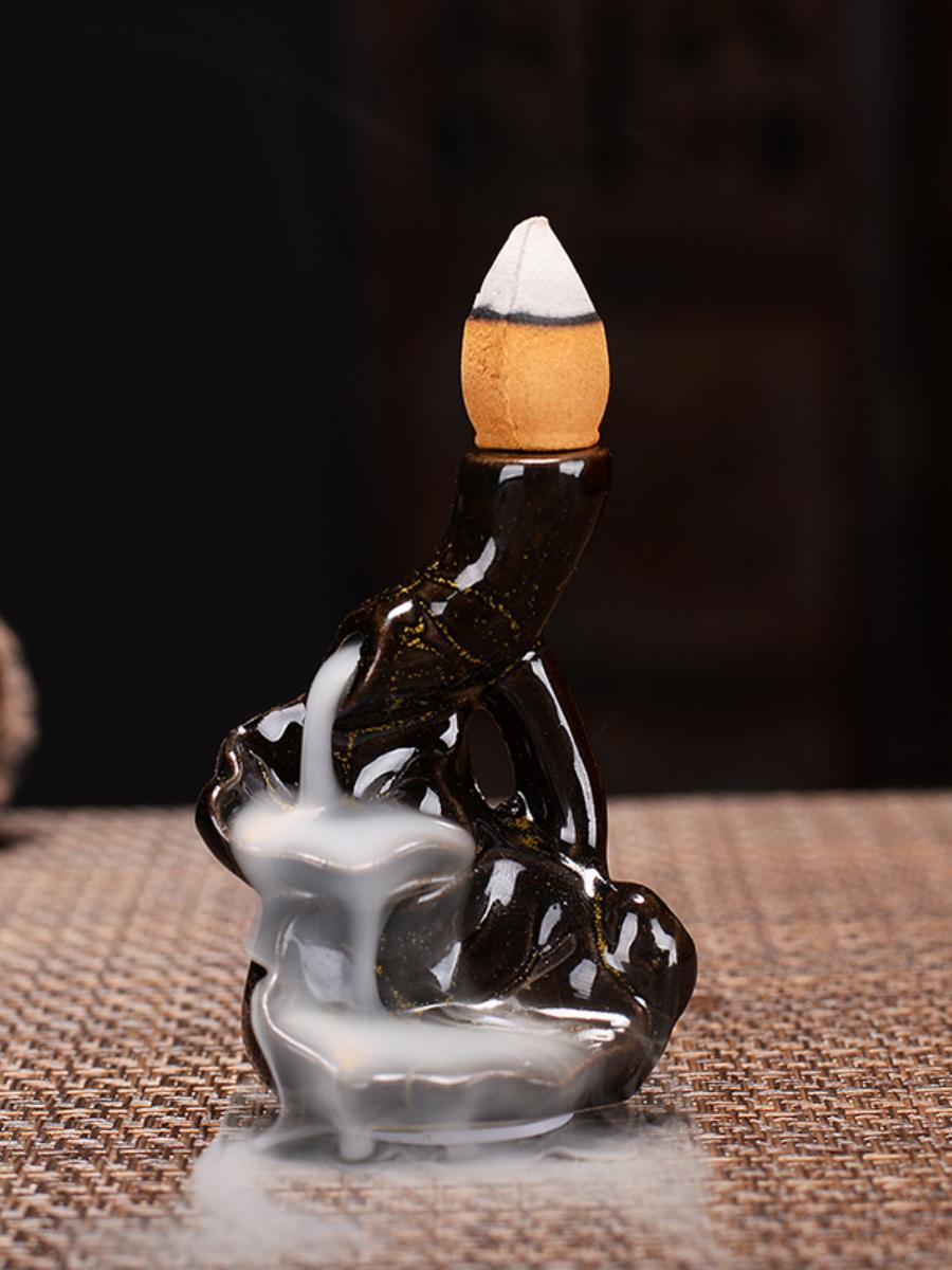 

YXYMCF Backflow Incense Burners Gourd Turn Things Around Cone Censers Ceramic Mini Desk Ornaments mustard Zen Incense Holder 1pc