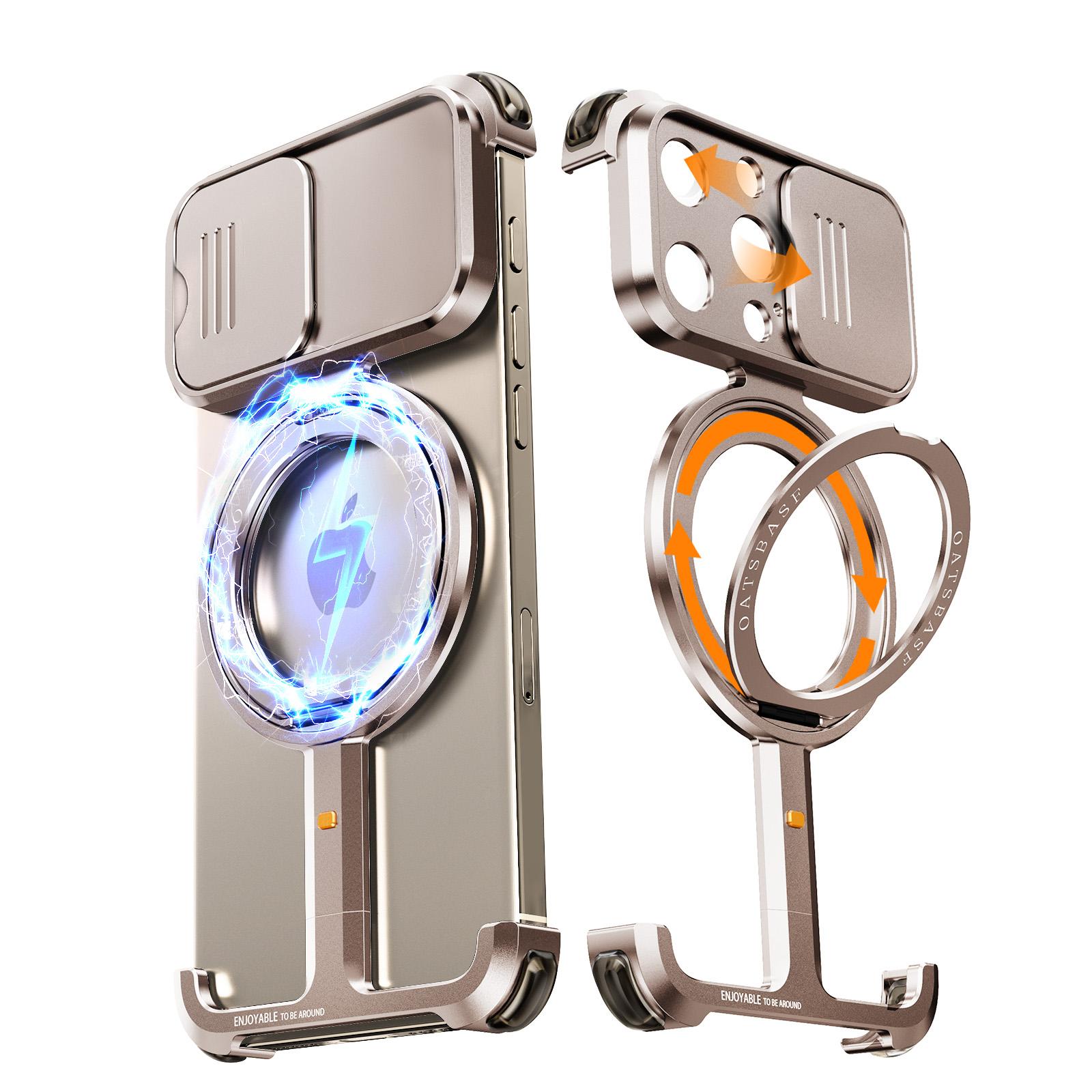 

Eary Frameless for iPhone 16 15 Pro Max Phone Case with Magsafe Wireless Charging 360° Rotation Magnetic Stand Shockproof Cover For iPhone 16 Pro Max
