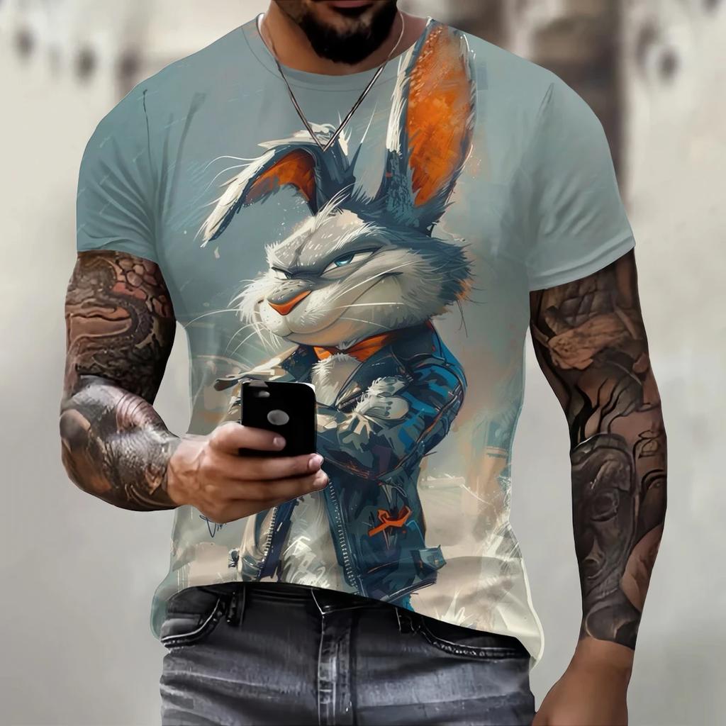 Lustiges T-Shirt mit 3D-Tierdruck für Männer, Street-Trend, Hip-Hop-Kleidung, lässig, O-Ausschnitt, kurzärmelig, modisch, lockere Sommeroberteile