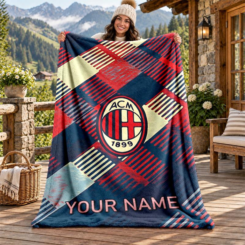 Coperta in Flanella AC Milan con Nome Personalizzato Morbida Calda Coperta in Peluche Personalizzata Regalo per Famiglia Amici