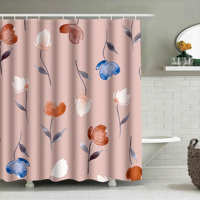 Delightful Pink Watercolor Floral Shower Curtain Modern Bathroom Decor for Home Decoration