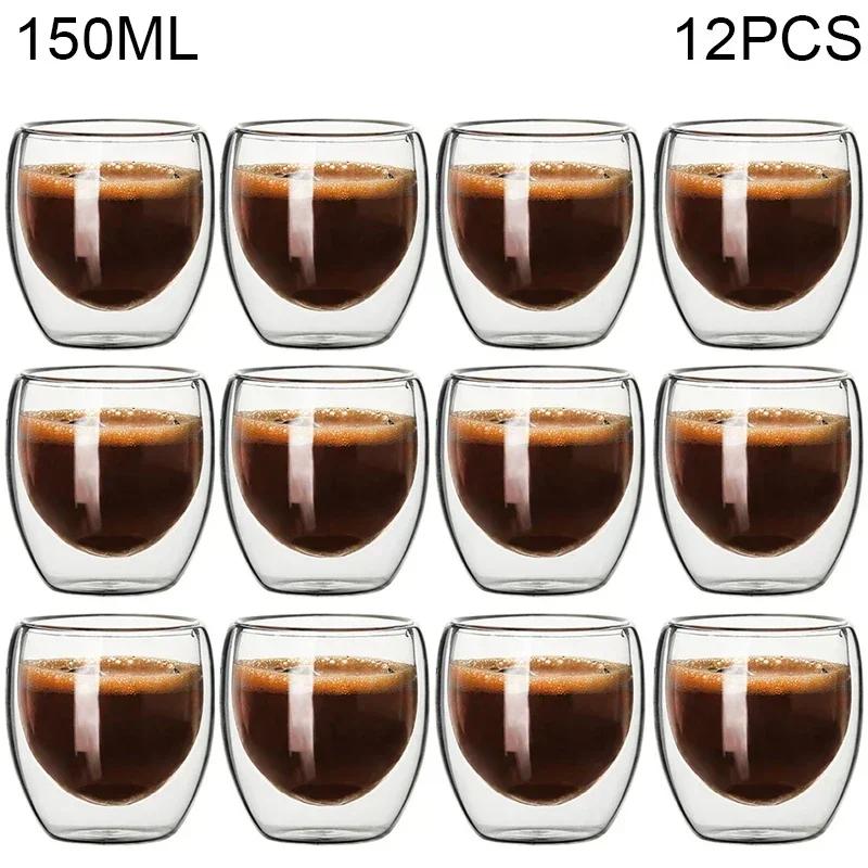 80ML/150ML 2-18PCS Double Wall Glass Kung Fu Tea Cup Transparent Coffee Milk Water Mug High Borosilicate Glass Drinkware Tea Set