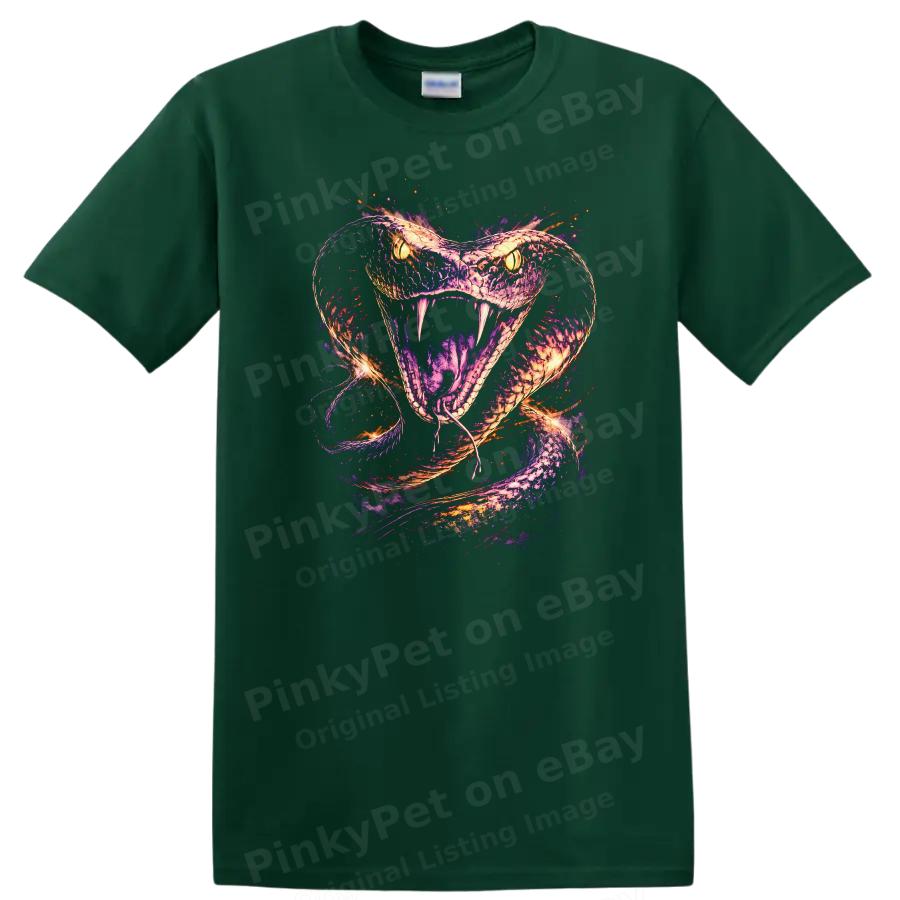 Snake Graphic T Shirt Fierce Serpent Colorful Design Animal Lover Tee