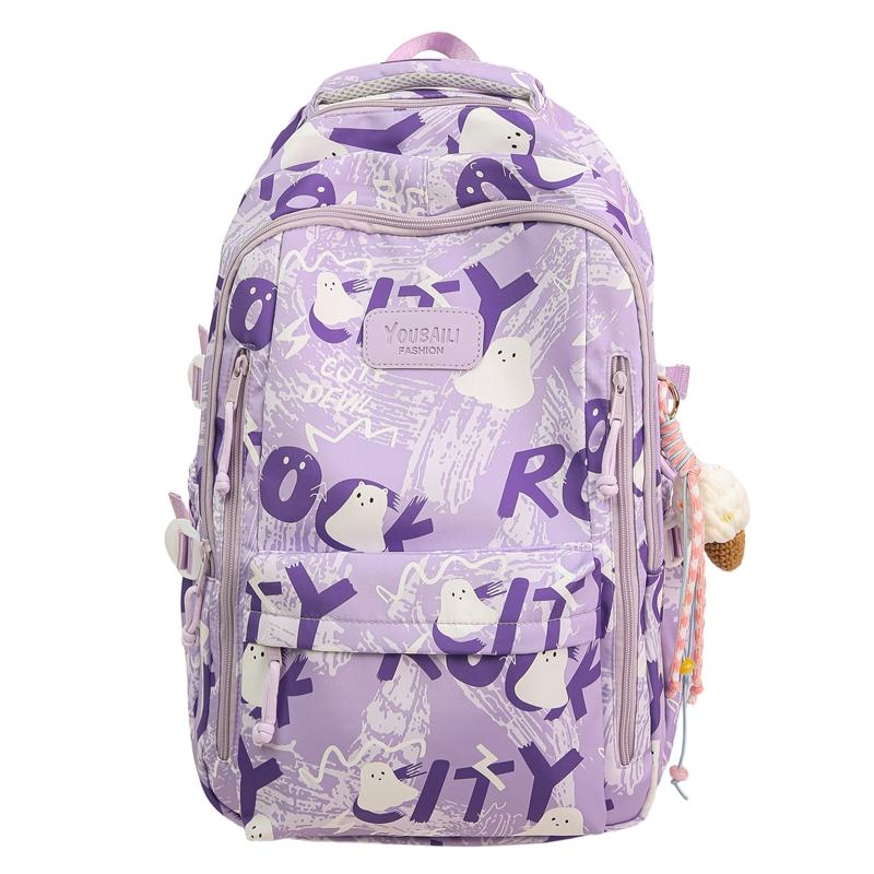 

Рюкзак с граффити, контрастный, для ученика средней школы, школьный рюкзак, легкий рюкзак для девочки фиолетовый