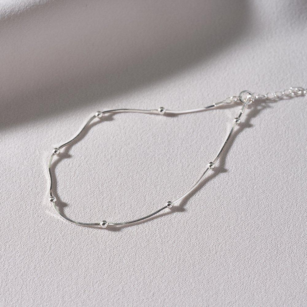 Mimi.J Jewelry 925 Silver Silky Snake Ball Chain Anklet