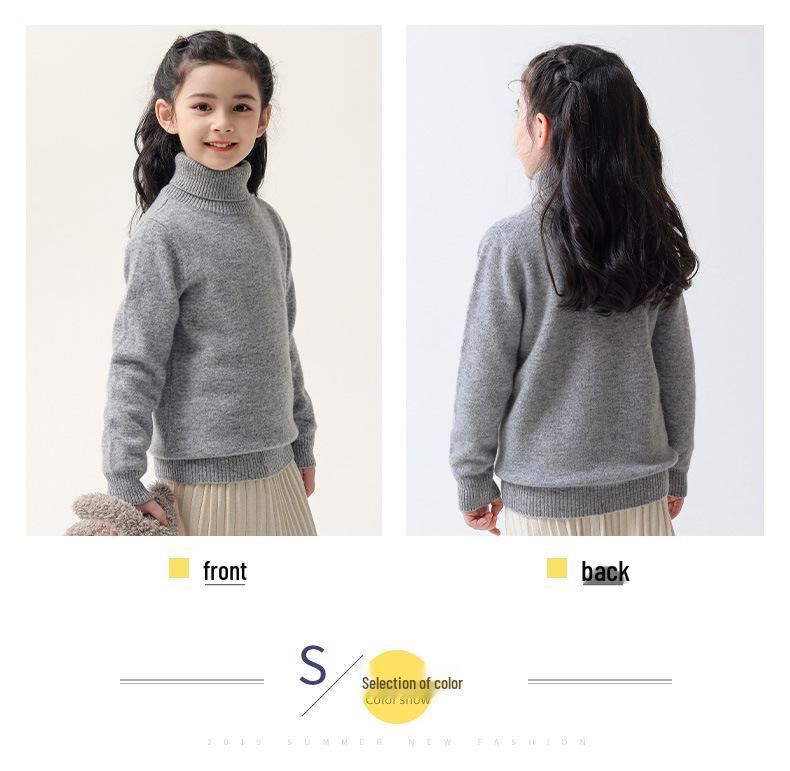 Children's 100% Pure Wool High Turtleneck Sweater - Autumn & Winter Pullover for Boys and Girls