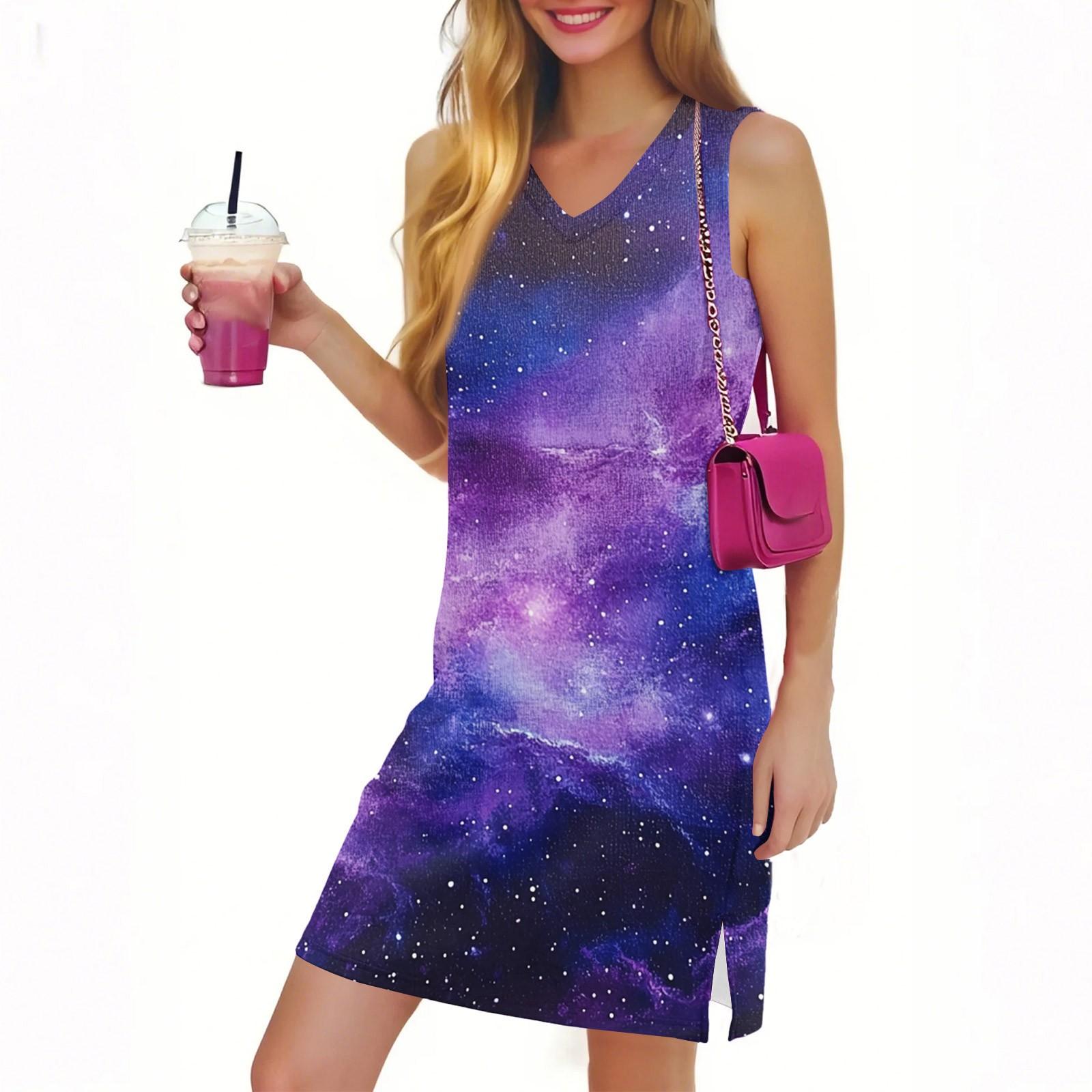 

Жіноча повсякденна мода сексуальна сукня з V-подібним вирізом та безрукавкою, квітковим розрізом та подолом XXL