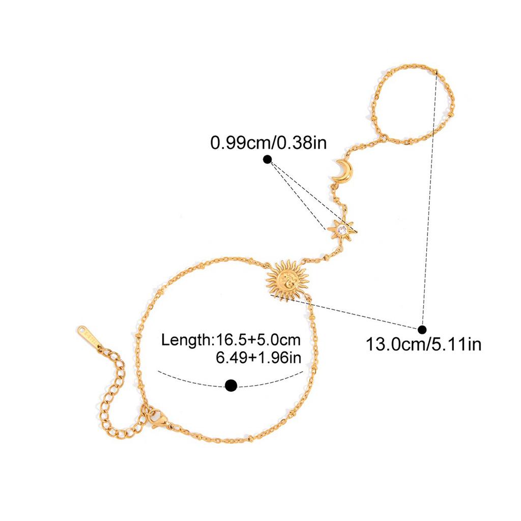 Yori Distinctive Sun Moon Star Clip Bead Chain Finger Bracelet Stainless Steel Rust Proof Office Ladies Chic Jewelry New Gift