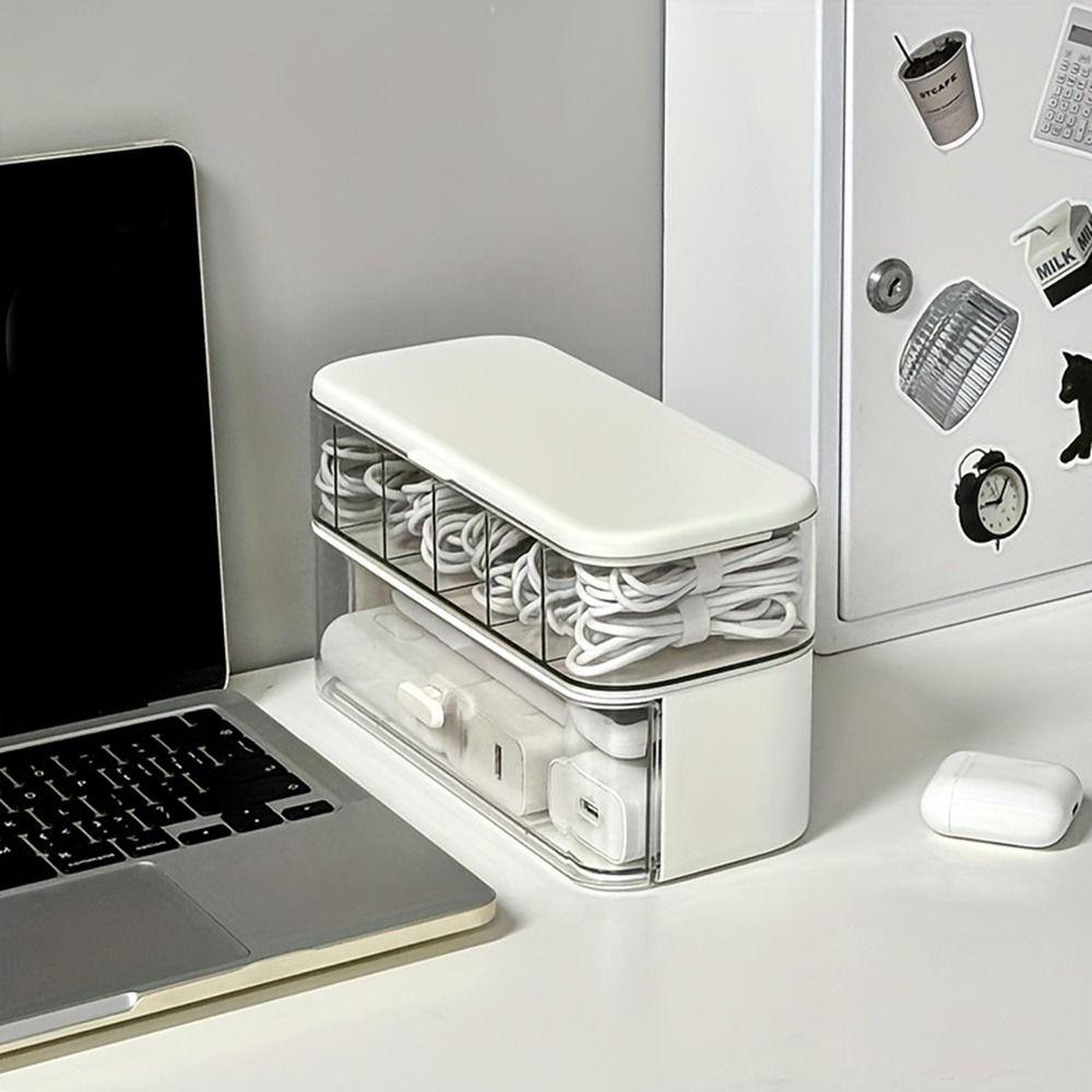Clear Cable Management Box Dustproof Data Cable Organizer Durable Cable Storage Box Desk