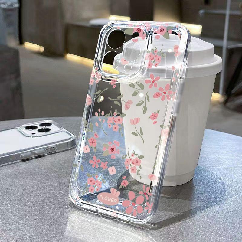 

Phone Case For iPhone 17 Pro Max 16 15 14 13 12 11 Mini XS X XR 15 16 Plus 17 Air Flower Branch Pattern Transparent Soft Cover iPhone 12 mini