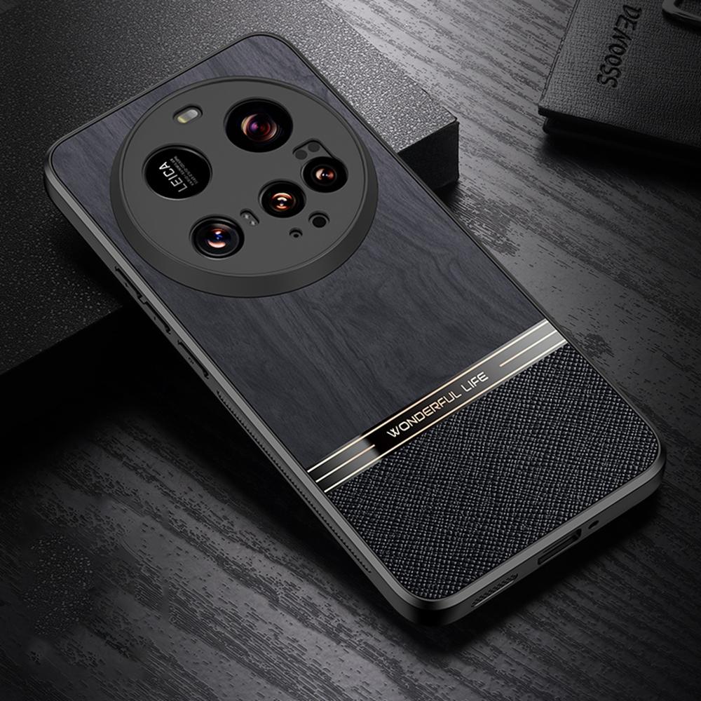 

For Xiaomi 15 Ultra Case Wood Texture Leather+TPU Protective Phone Cover Blue