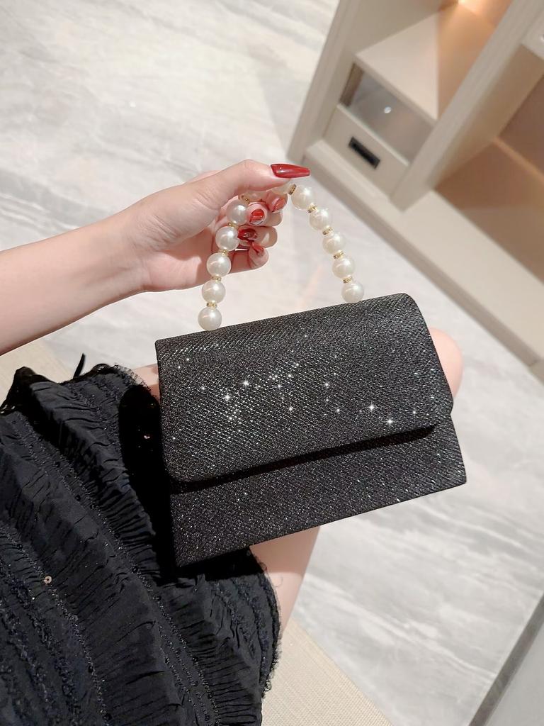Fine Shiny Sheet Square Banquet Handbag Pearl Handle Wallet Women'S Crossbody Bag Socialite Cheongsam Accessories New