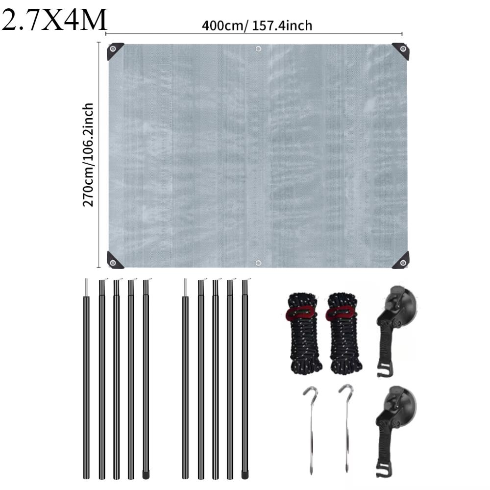 3M PE Car Side Awning with Pole Kits Rooftop Camping Tarp Waterproof Vehicle Tent Hammock Rooftop Pull Out Tailgate Tent Shelter