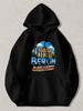 Schwarzer Pullover Hoodie mit Grafik des Brandenburger Tors & Fernsehturms Berlin Das Herz Deutschlands Stadt der Freiheit Textdruck Lässig Street