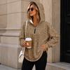 Women's Lightweight Quarter-Zip Hoodie Leopard Print Pullover Sweatshirt Without Pockets for Casual Wear