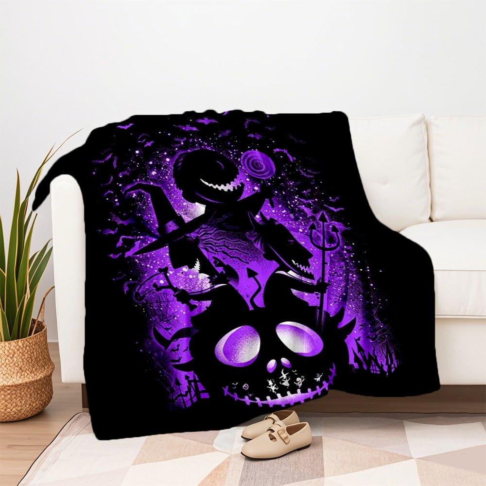 Nightmare Before Christmas Jack Skellington T-Shirt Halloween Purple ShirtBlanket Flannel Throw Blanket for Sofa, Bed, Travel, Camping, Office