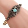 Retro Kvinnor Bead Leaf Feather Alloy Open End Cuff Armring Boho Etniska Smycken