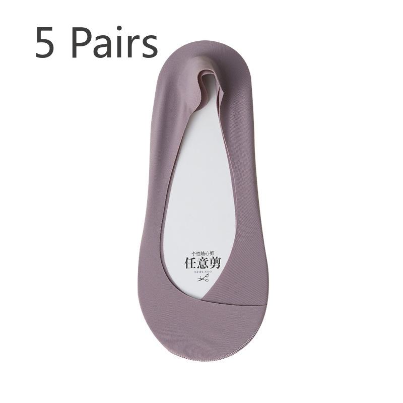 5 Paar Eis Seide Bootssocken Damen Sommer Dünne Rutschfeste Fersen Socken Socken Flacher Ausschnitt Unsichtbare Socken