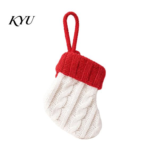 Mini Christmas Stockings Tableware Holder, Knitted Spoon Knife Fork Decorative Stocking Pendants Bag for Fireplace, Tree, Holiday Party Dinner