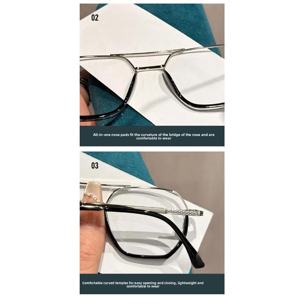 Metal Double-Bridge Square Frame Presbyopia Glasses Classic Oversized Frame Comfortable Blue Light Blocking Reading Glasses