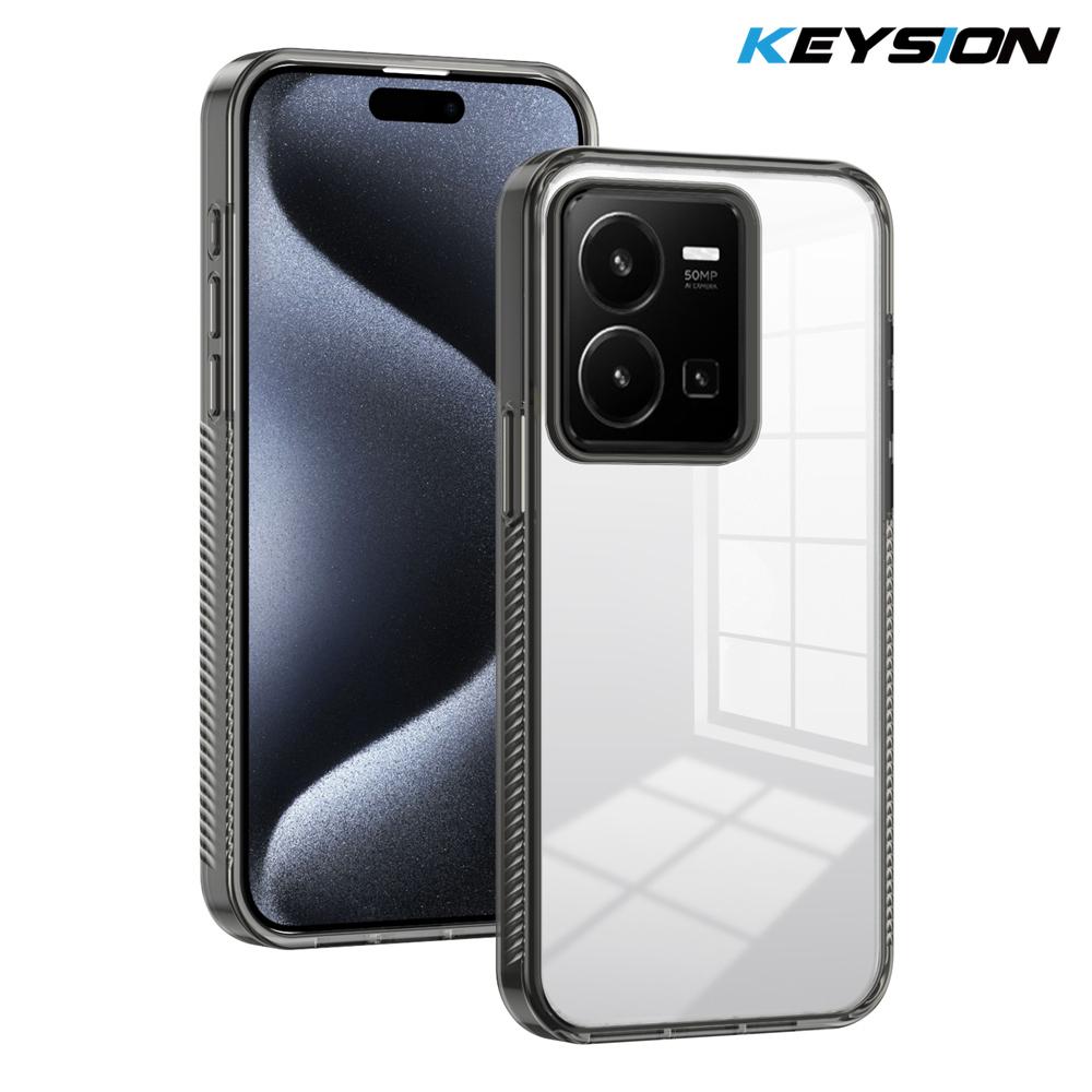 KEYSION Transparent Phone Case for VIVO Y35 Y22 Y22S Soft TPU+PC Anti-slip HD Clear Shockproof Phone Back Cover for VIVO Y22 Y35