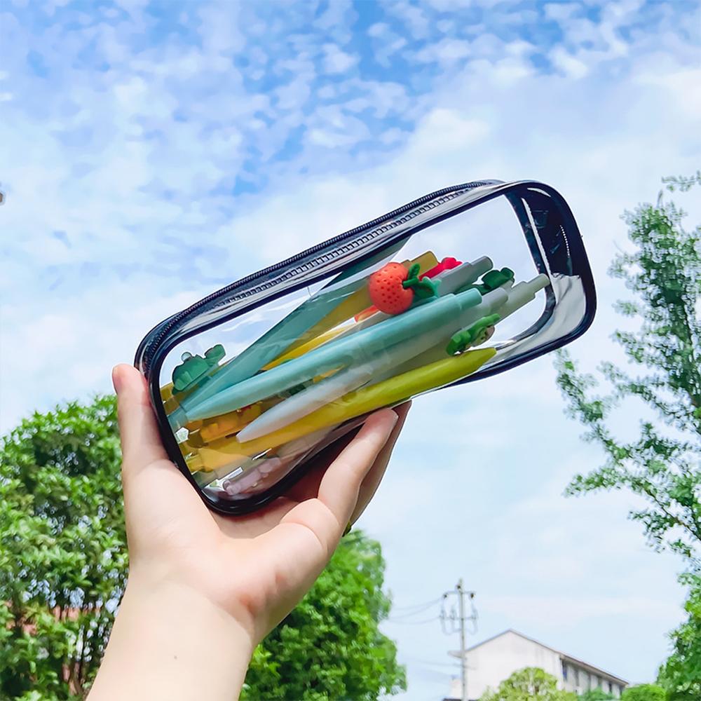 4 PCS Clear PVC Pencil Case School Exam Make Up Bag Travel Zip Pouch Zippered Clear Bag