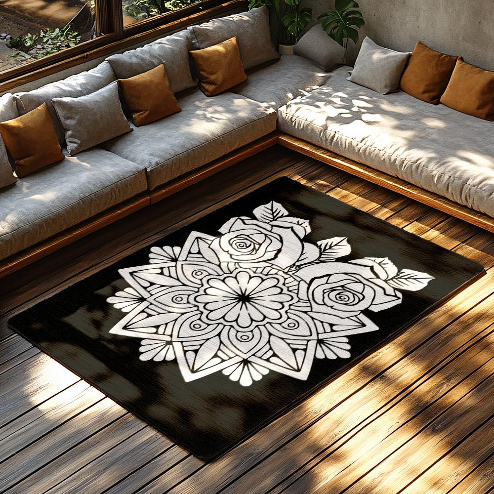 Modern Mandala Area Rug Non-Slip Floor Mat Home Decor Living Room Bedroom Carpet Abstract Pattern Bohemian Style Washable Indoor