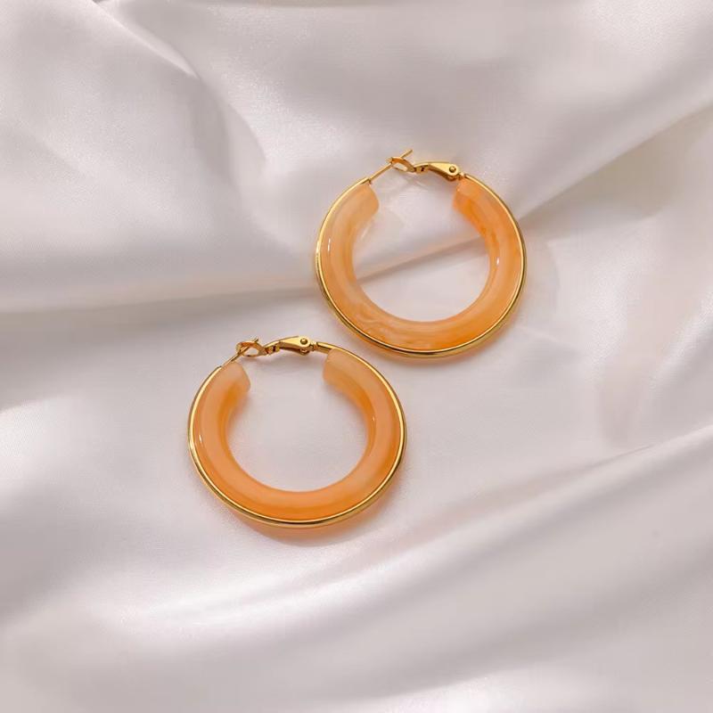 

European And American Exaggerated Gradient Color Retro Style Temperament C-Shaped Resin Earrings Stainless Steel Hoop Earrings as the picture