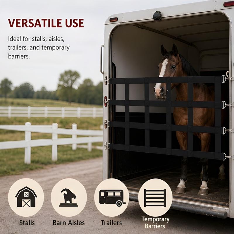 Horse Barn Entry Cover, Stall Guard Net With Fit- Buckle Strips, Black Color, 10-Foot X 20-Inch With Mounting Hardware for Stable Use