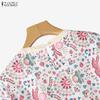 ZANZEA Damen Rundhals Casual Kurzarm Print Bluse