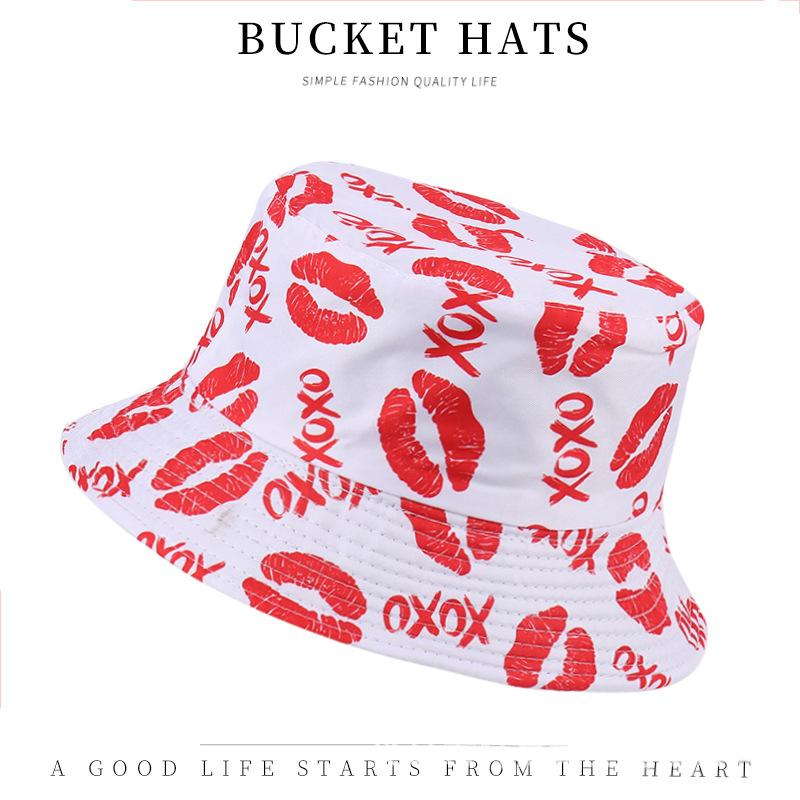 Trendy versatile sunshade sun hat summer double-sided pot hat printed bucket hat women