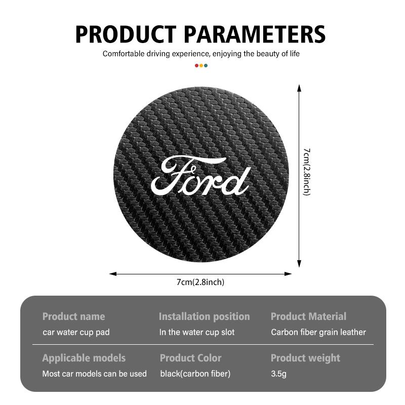 For Ford Car Logo Carbon Fiber Water Cup Pad Bottle Holders Anti Slip Mat Accessories Focus mk2 mk3 mk4 Fiesta Ranger Mondeo