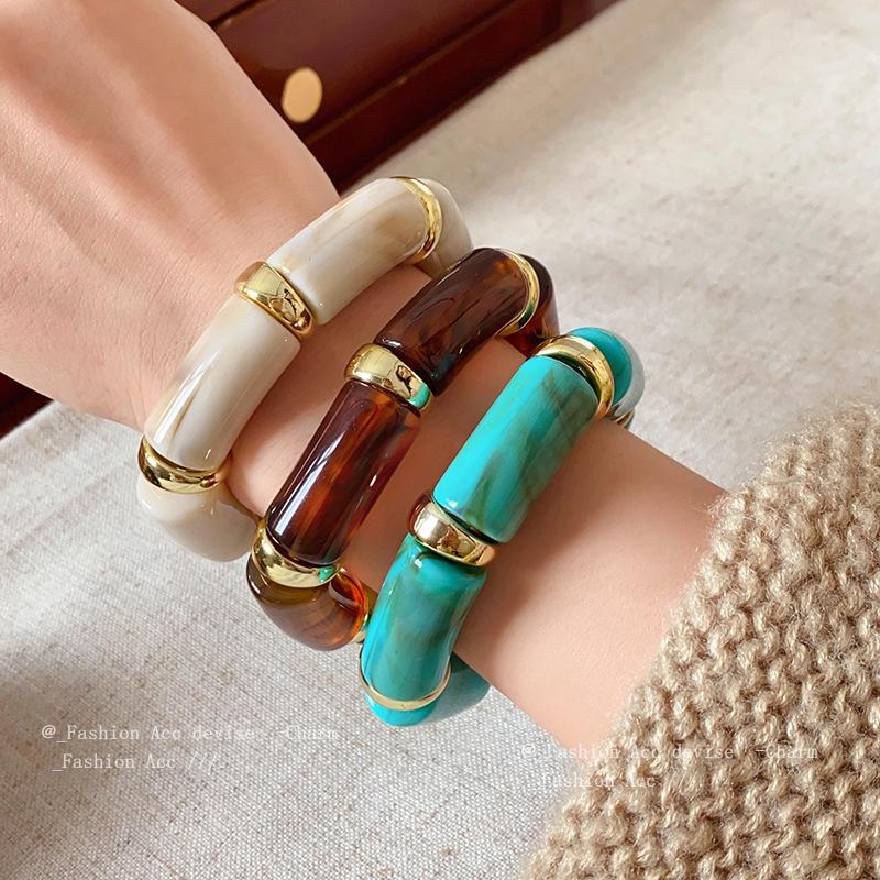 Gradient Cylinder Stretch Bracelet: Bohemian Retro Ethnic Style Hand Jewelry