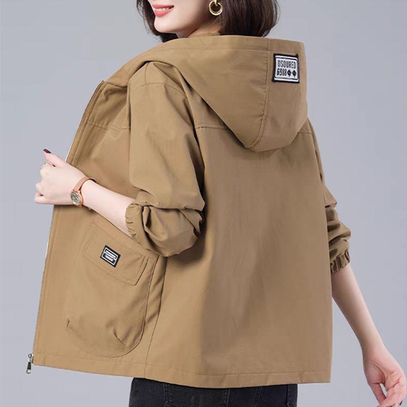 Spring Autumn Hooded Windbreaker Women Korean Casual Mid-Length Zipper Coat Female Casual Outerwear Loose Jacket