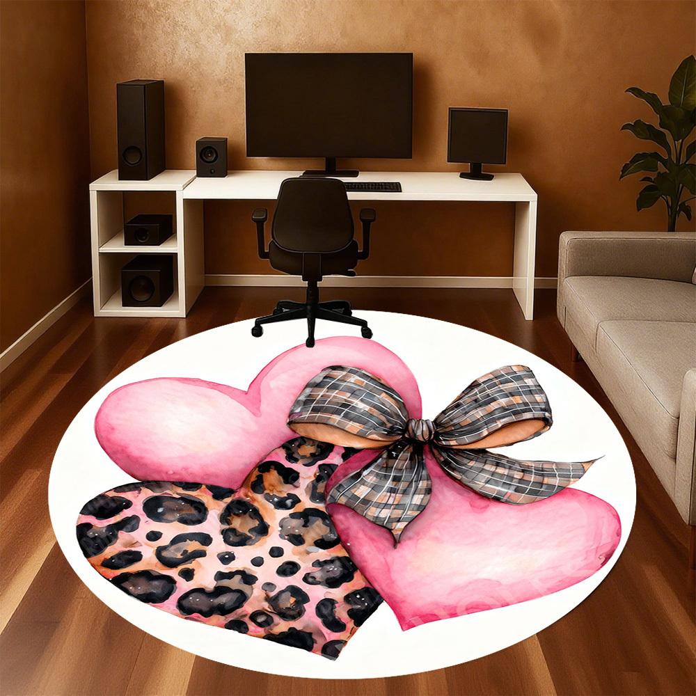 1PC heart leopard print Office Round Area Rug, Under Office Chairs Bedroom Living Room Home Decor, Carpet for Office -1110157