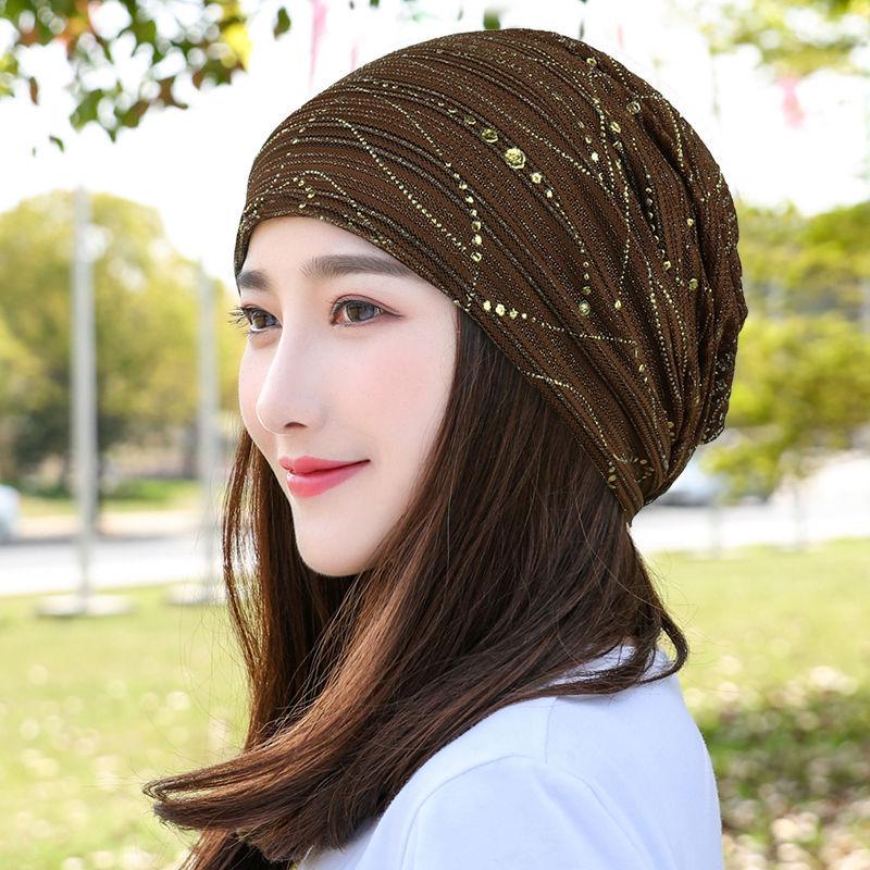 Moon Hat Cotton Breathable Light Turban Cap Air Conditioning Cap Hat Female Spring and Fall Thin Section Lined Head Wrapping Cap