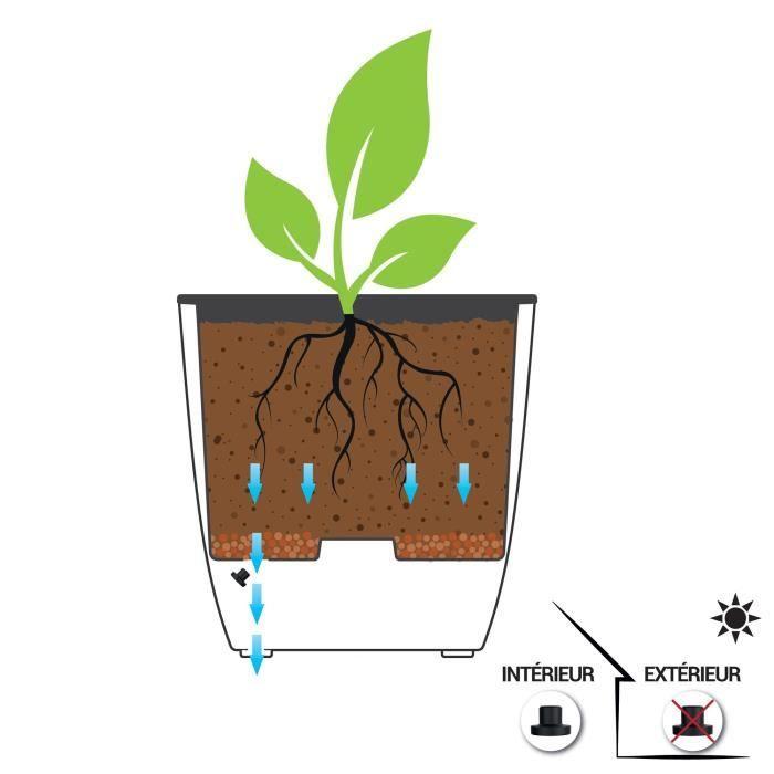 Pot de fleurs Carré haut - EDA - Diva Basalt - 42 L - 43,5 x 43,5 x H.78.2 cm -Bac intérieur amovible - Gris anthracite