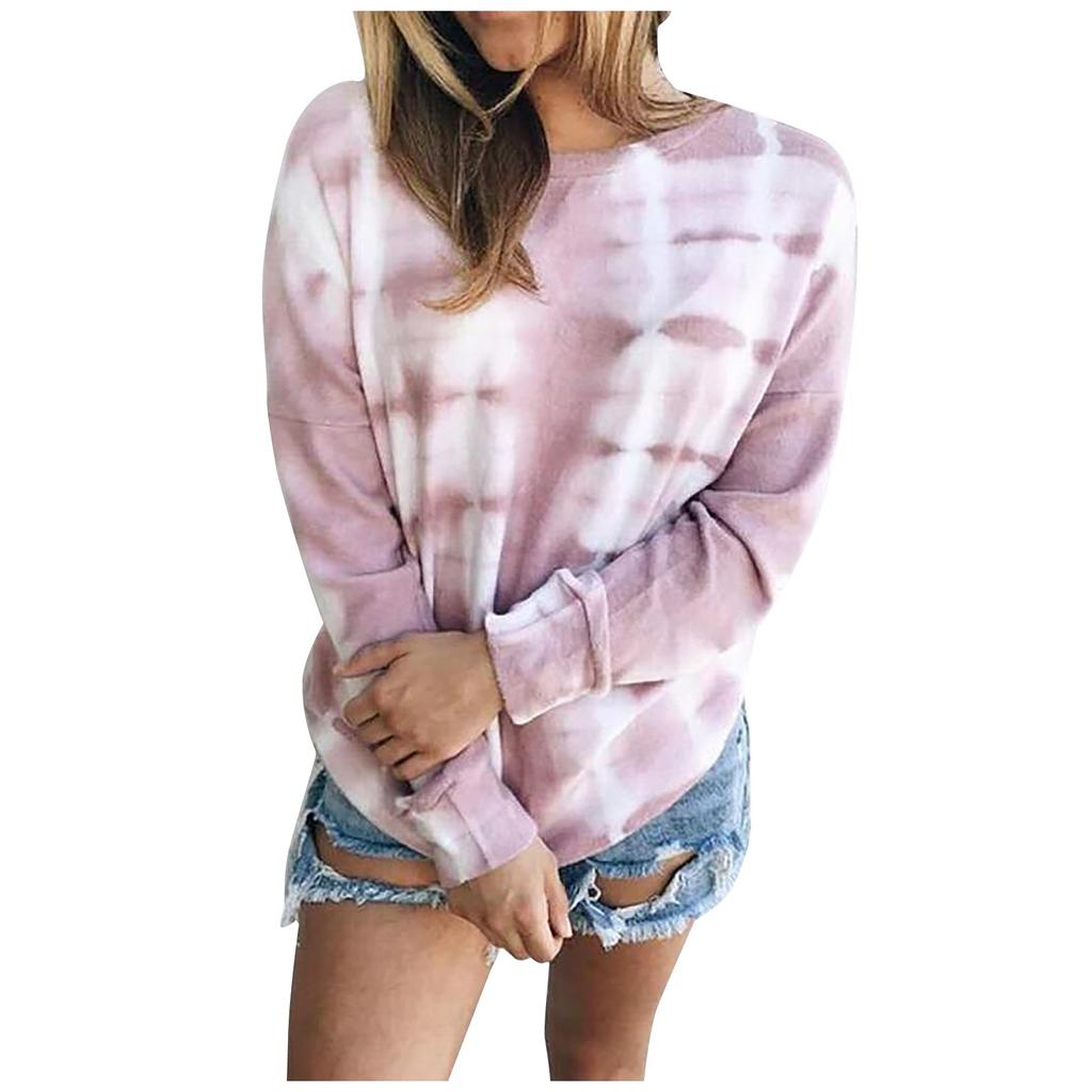 Women's Casual Contrast Color Long Sleeve Top Pullover Sweatshir