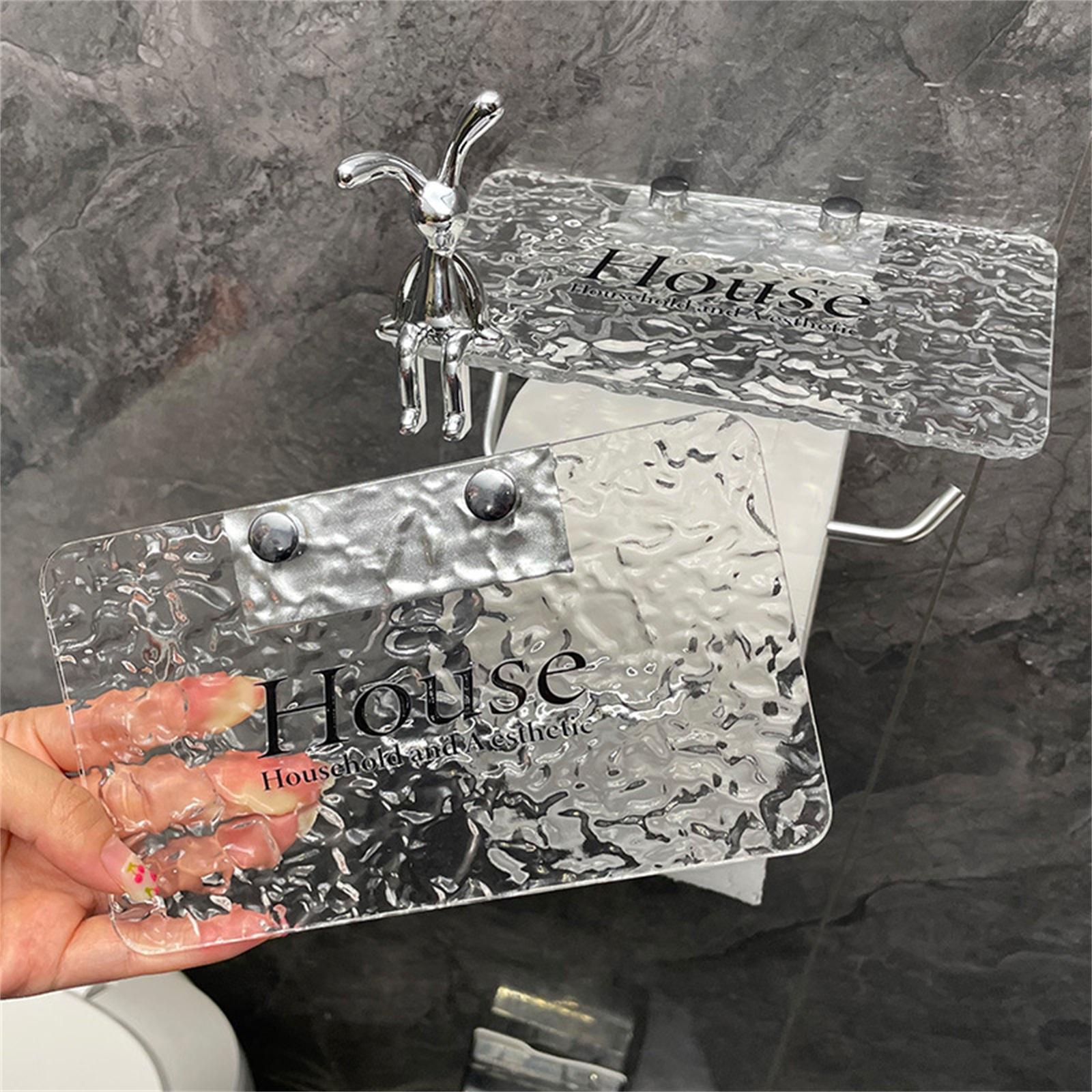 

Wall Mounted Toilet Paper Holder, Tissue Box Holder, Transparent Acrylic Nail-free Tissue Storage And Hanging Device. one size