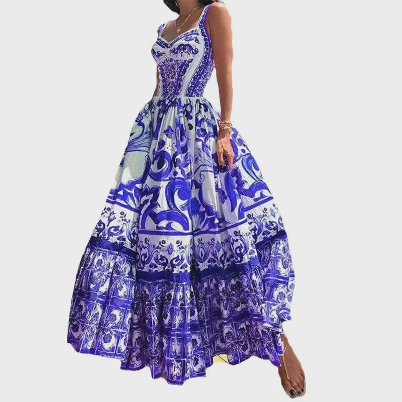 European & American Women's Bohemian Elegant Light Luxury Printed Midi Dress